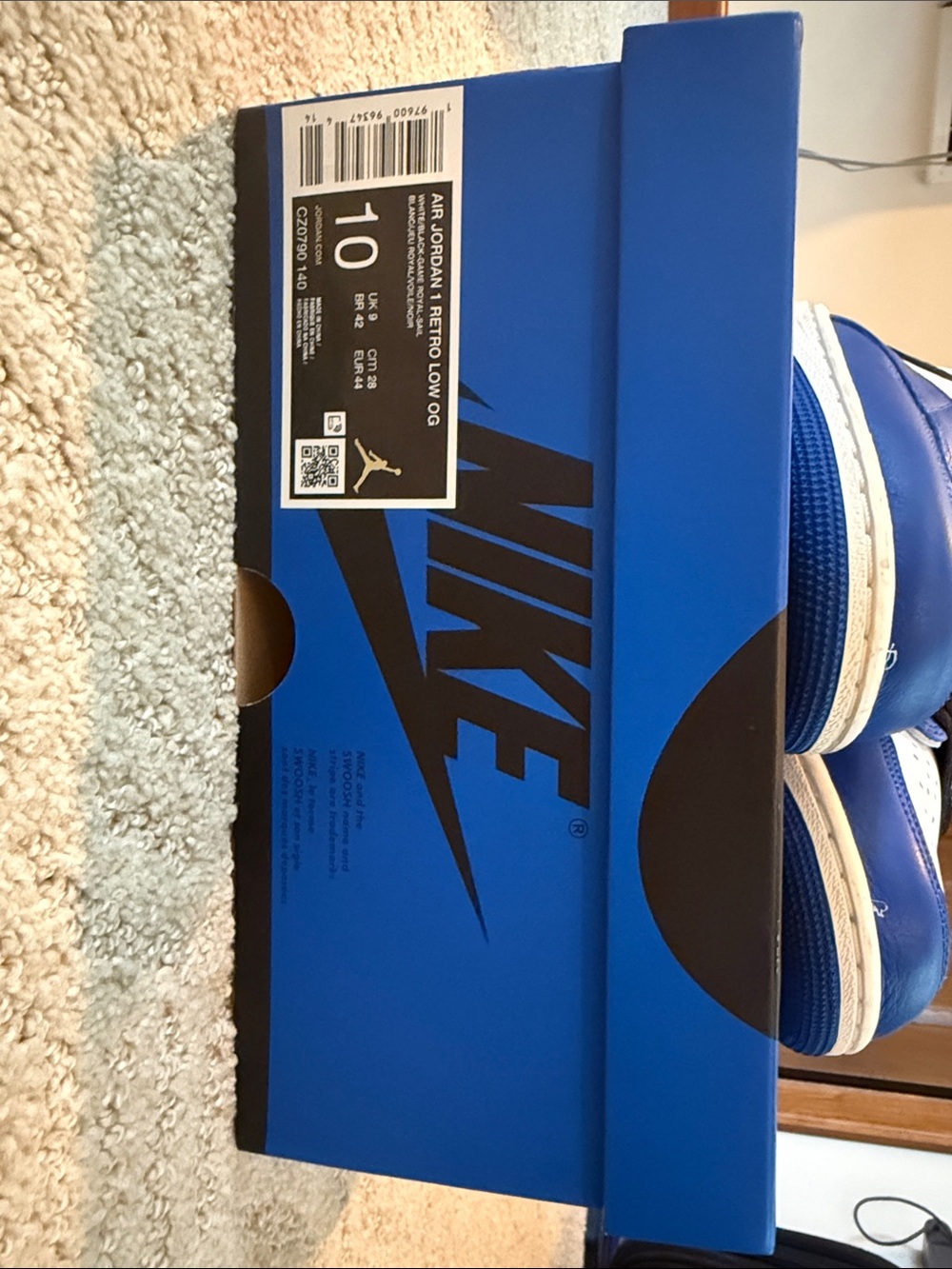 Nike Men’s Air Jordan 1 Retro Low OG - White/Blue/Black - Picture 2 of 5